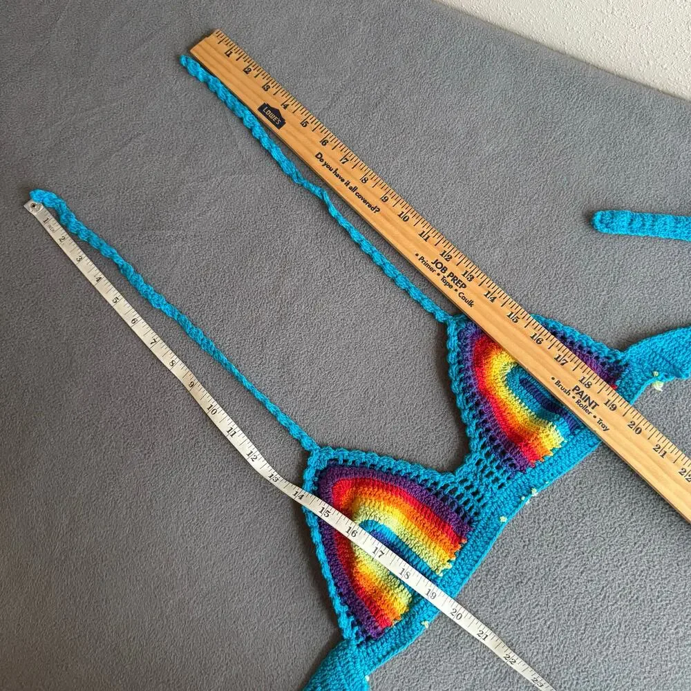 Island Planet Rainbow Crochet Knit Bikini Top Womens Small‎ Festival Boho